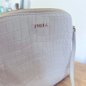 Furla white crocodile pattern crossbody bag
